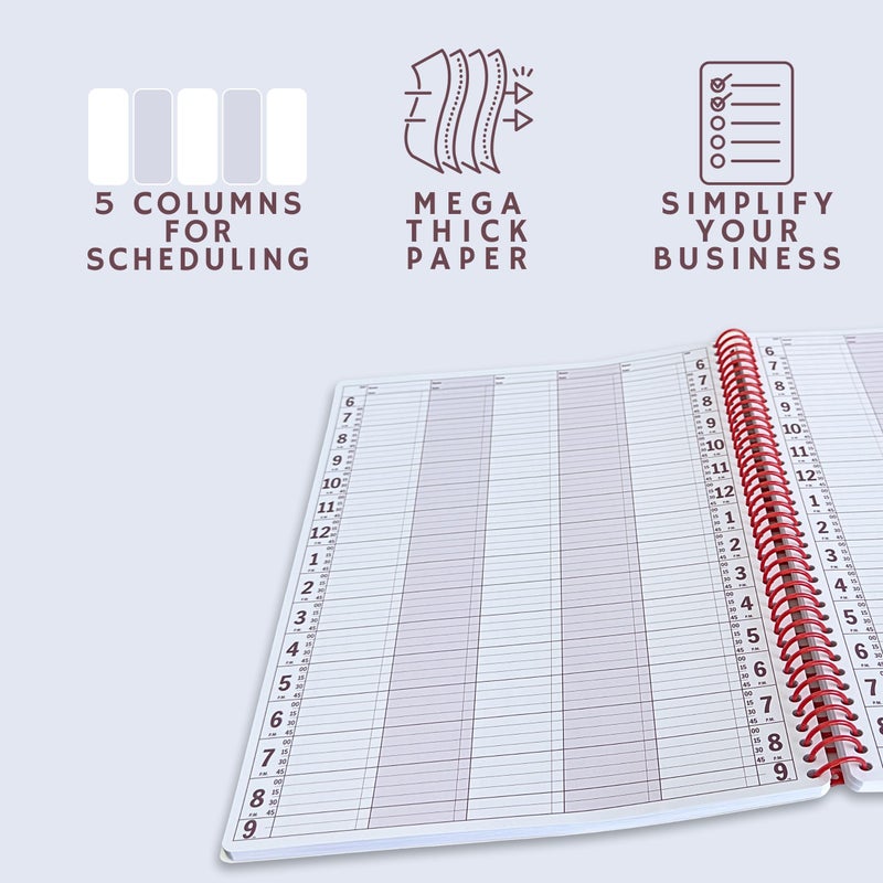 Portage Notebook Planner, 5 Column Appointment Book â€“ Large 10" x 13.5" Undated 2025 Planner, Daily & Hourly Planner in 15 Minute Increments â€“ Spiral Notebook Organizer for Scheduling Appointments (5 Columns) - Image 4
